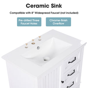 English Elm Christopher Knight Home® - 30" Bathroom Vanity with Ceramic Sink, Acacia & MDF Cabinet, Soft-Close Door & Drawers White N759P346895K