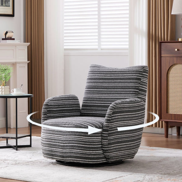 English Elm Modern Boucle 360° Swivel Leisure Chair with High‑Resilience Sponge, Supportive Curve, 550lb Capacity Dark Gray W395P355513