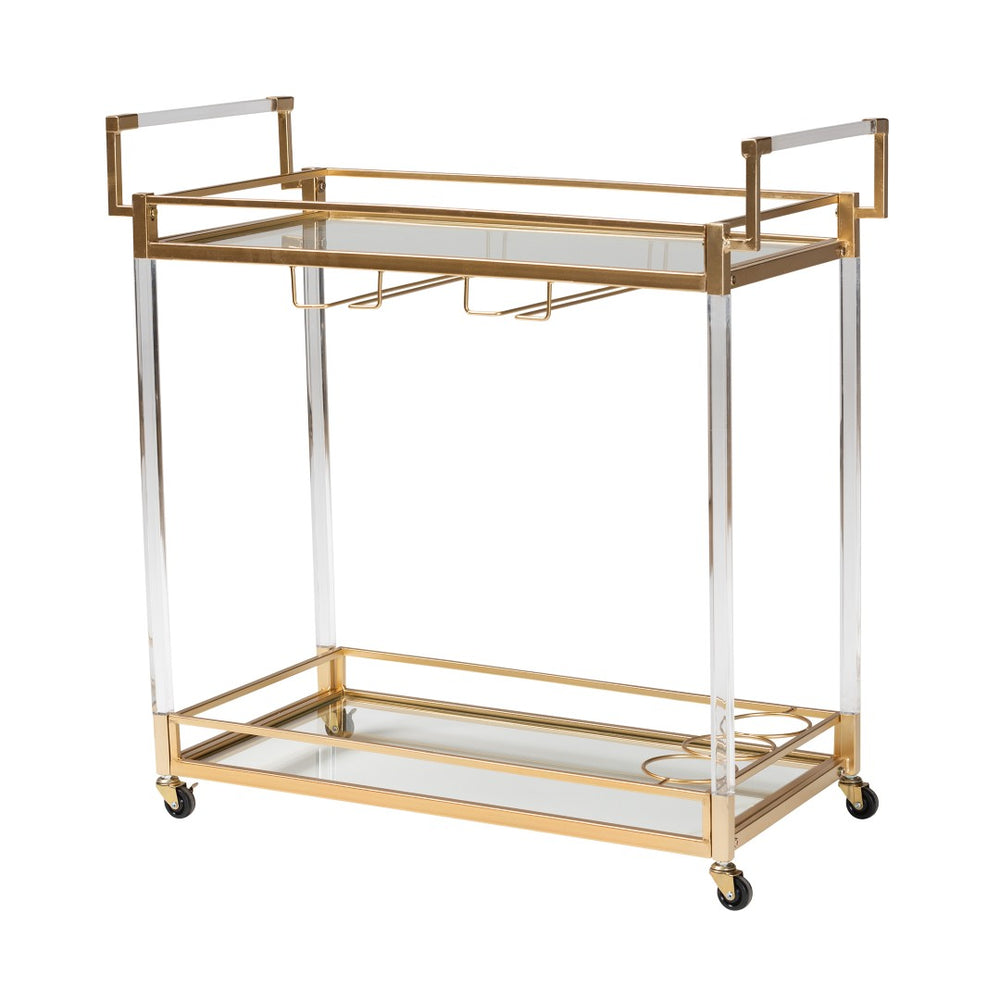 Baxton Studio Baxton Studio Contemporary Glam Gold Metal & Glass Wine Cart - Elegant Mobile Serving Solution JY21A018-Gold-Cart