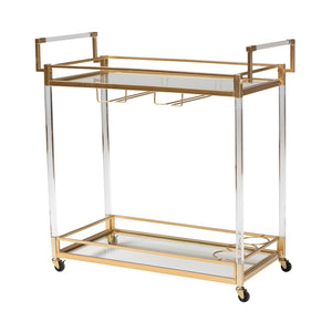 Baxton Studio Baxton Studio Contemporary Glam Gold Metal & Glass Wine Cart - Elegant Mobile Serving Solution JY21A018-Gold-Cart