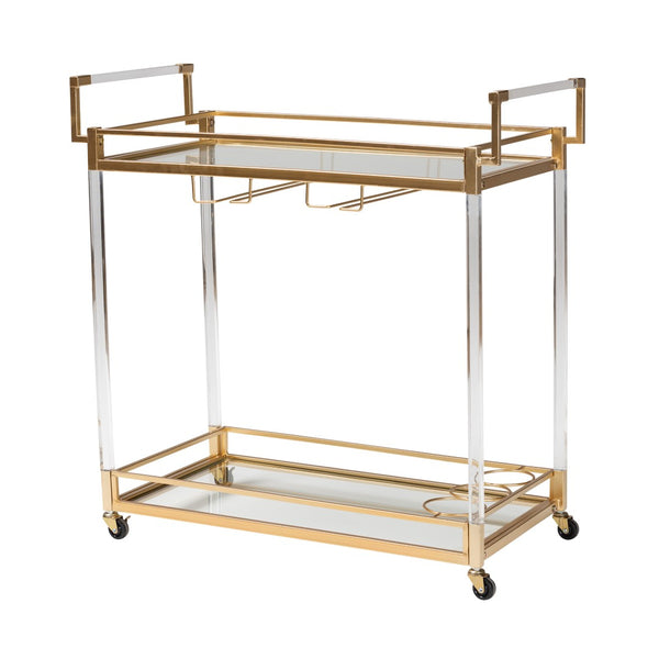 Baxton Studio Baxton Studio Contemporary Glam Gold Metal & Glass Wine Cart - Elegant Mobile Serving Solution JY21A018-Gold-Cart