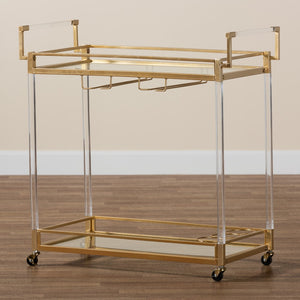 Baxton Studio Baxton Studio Contemporary Glam Gold Metal & Glass Wine Cart - Elegant Mobile Serving Solution JY21A018-Gold-Cart