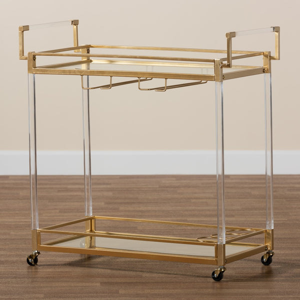 Baxton Studio Baxton Studio Contemporary Glam Gold Metal & Glass Wine Cart - Elegant Mobile Serving Solution JY21A018-Gold-Cart