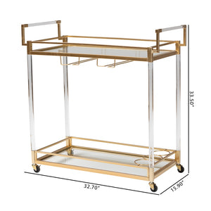 Baxton Studio Baxton Studio Contemporary Glam Gold Metal & Glass Wine Cart - Elegant Mobile Serving Solution JY21A018-Gold-Cart