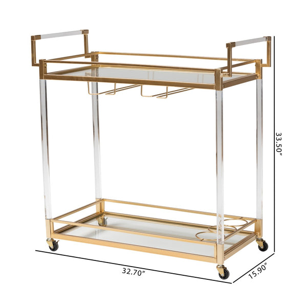 Baxton Studio Baxton Studio Contemporary Glam Gold Metal & Glass Wine Cart - Elegant Mobile Serving Solution JY21A018-Gold-Cart