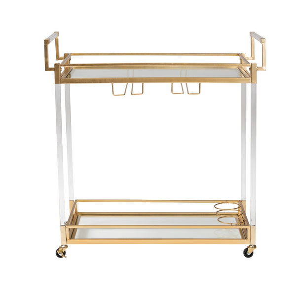 Baxton Studio Baxton Studio Contemporary Glam Gold Metal & Glass Wine Cart - Elegant Mobile Serving Solution JY21A018-Gold-Cart