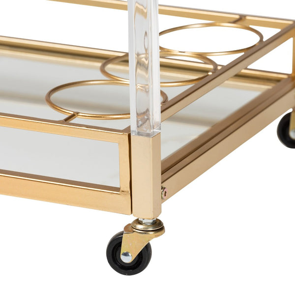 Baxton Studio Baxton Studio Contemporary Glam Gold Metal & Glass Wine Cart - Elegant Mobile Serving Solution JY21A018-Gold-Cart