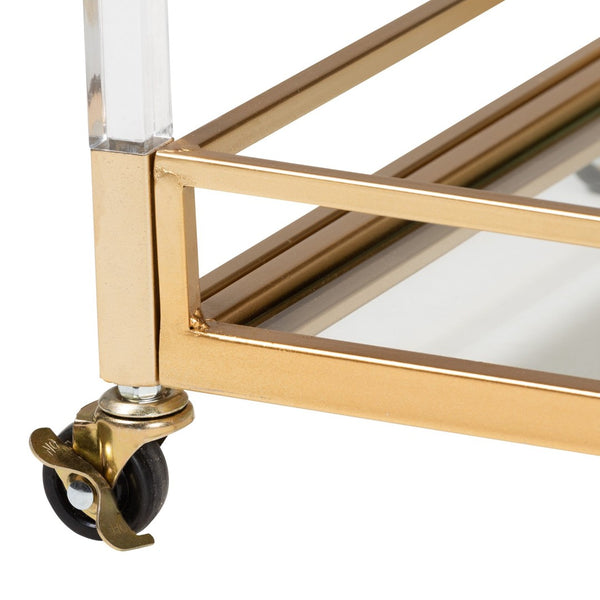 Baxton Studio Baxton Studio Contemporary Glam Gold Metal & Glass Wine Cart - Elegant Mobile Serving Solution JY21A018-Gold-Cart