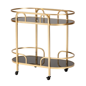 Baxton Studio Baxton Studio Leighton Glam Two-Tier Gold Metal & Glass Wine Cart for Elegant Entertaining Spaces JY21A019-Gold-Cart