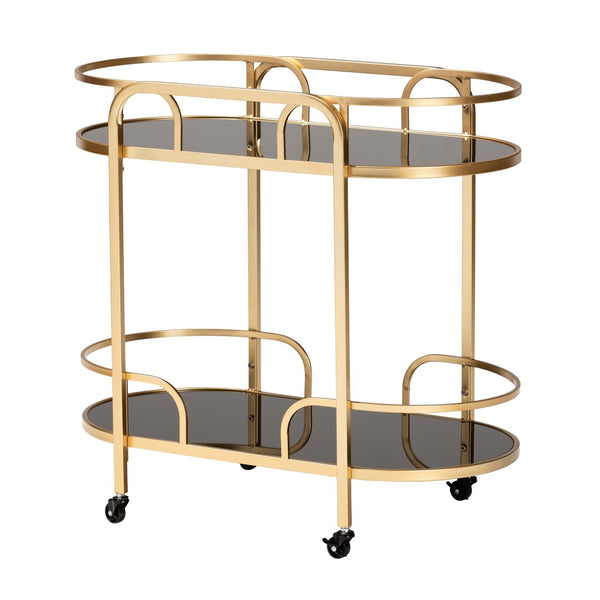 Baxton Studio Baxton Studio Leighton Glam Two-Tier Gold Metal & Glass Wine Cart for Elegant Entertaining Spaces JY21A019-Gold-Cart