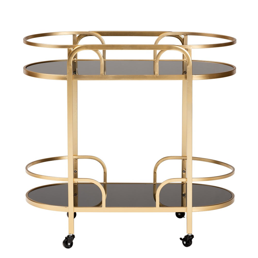 Baxton Studio Baxton Studio Leighton Glam Two-Tier Gold Metal & Glass Wine Cart for Elegant Entertaining Spaces JY21A019-Gold-Cart
