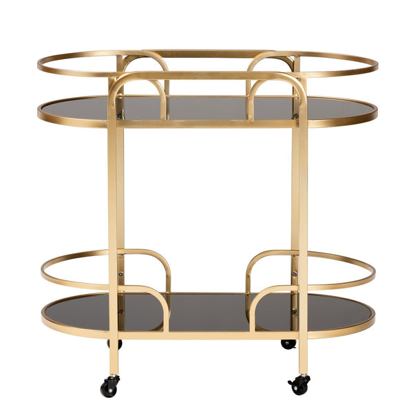 Baxton Studio Baxton Studio Leighton Glam Two-Tier Gold Metal & Glass Wine Cart for Elegant Entertaining Spaces JY21A019-Gold-Cart