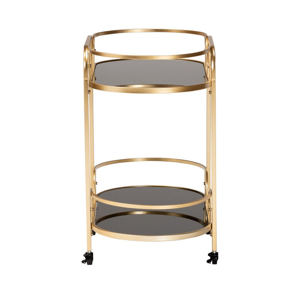 Baxton Studio Baxton Studio Leighton Glam Two-Tier Gold Metal & Glass Wine Cart for Elegant Entertaining Spaces JY21A019-Gold-Cart