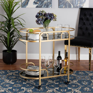 Baxton Studio Baxton Studio Leighton Glam Two-Tier Gold Metal & Glass Wine Cart for Elegant Entertaining Spaces JY21A019-Gold-Cart
