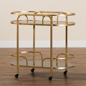 Baxton Studio Baxton Studio Leighton Glam Two-Tier Gold Metal & Glass Wine Cart for Elegant Entertaining Spaces JY21A019-Gold-Cart