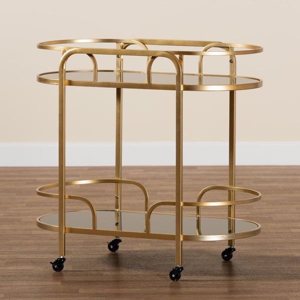 Baxton Studio Baxton Studio Leighton Glam Two-Tier Gold Metal & Glass Wine Cart for Elegant Entertaining Spaces JY21A019-Gold-Cart