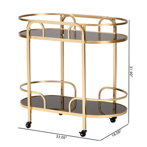Baxton Studio Baxton Studio Leighton Glam Two-Tier Gold Metal & Glass Wine Cart for Elegant Entertaining Spaces JY21A019-Gold-Cart