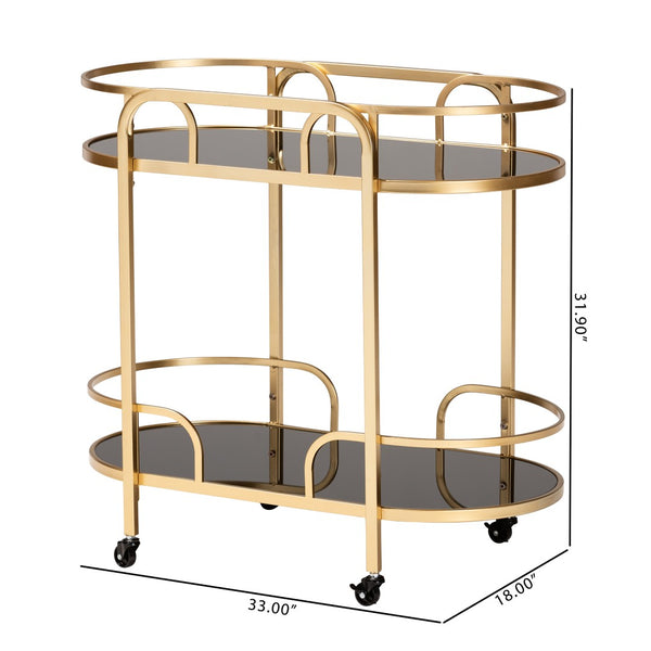 Baxton Studio Baxton Studio Leighton Glam Two-Tier Gold Metal & Glass Wine Cart for Elegant Entertaining Spaces JY21A019-Gold-Cart
