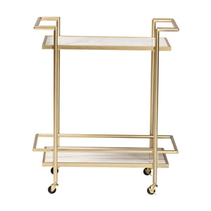 Baxton Studio Baxton Studio Luxe Gold Metal & White Marble 2-Tier Wine Cart - Glamorous, Mobile Entertaining Piece H01-98877-Gold/White Marble-Cart