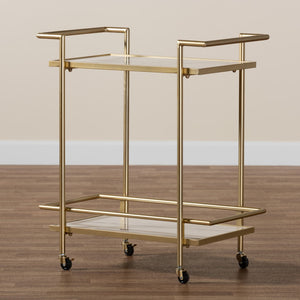 Baxton Studio Baxton Studio Luxe Gold Metal & White Marble 2-Tier Wine Cart - Glamorous, Mobile Entertaining Piece H01-98877-Gold/White Marble-Cart