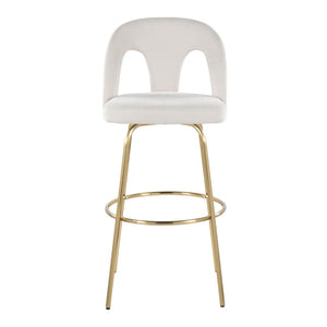 English Elm Fixed-height Swivel Barstools with Gold Footrest Black Frame White Upholstery Set B202S01871