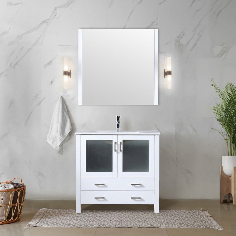 English Elm White Bathroom Vanity With Ceramic Top & Mirror - Elegant 36" W Storage Solution For Modern Spaces B2731S00725-GIGA