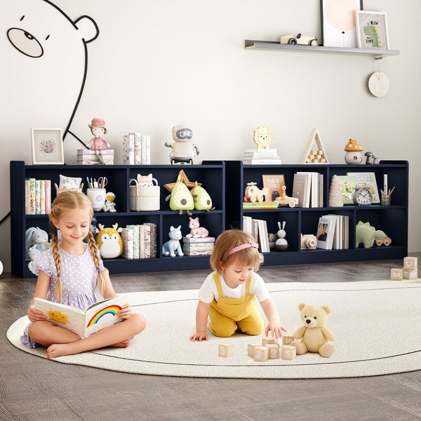 English Elm Wooden Five Cube Open Organizer Low Profile Montessori Bookshelf for Playroom or Nursery Navy Blue T3210P476849