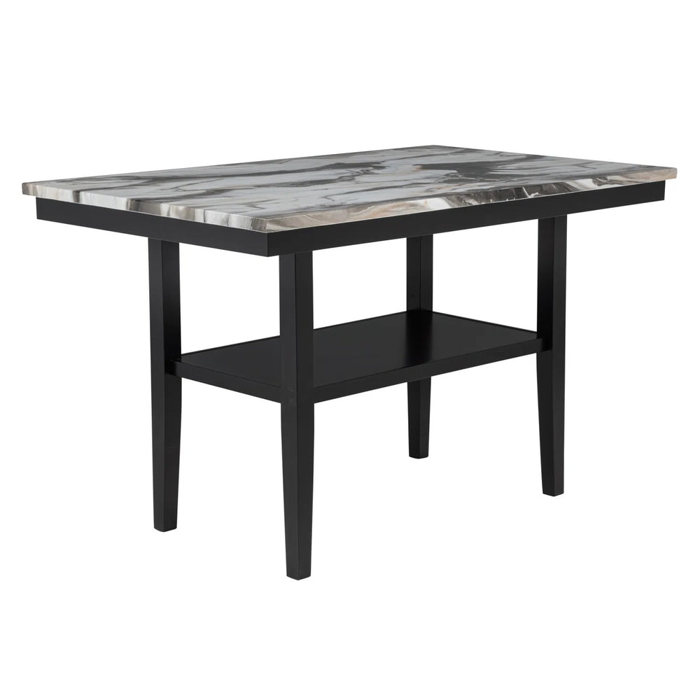 English Elm 60" Counter Height Dining Table with Faux Marble Top, Charcoal Lava Lacquer Finish & Shelf B011P357308