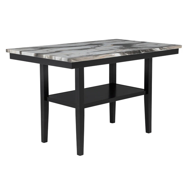 English Elm 60" Counter Height Dining Table with Faux Marble Top, Charcoal Lava Lacquer Finish & Shelf B011P357308