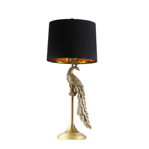English Elm 29" Golden Peacock Table Lamp on Pedestal - Polyresin Art Sculpture, Black Gold-Lined Shade, 29" B072P222439