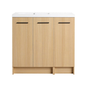 English Elm 36" Floating Bathroom Vanity Light Oak Modular Cabinet with Gel Coat Integrated Sink W3450S00100