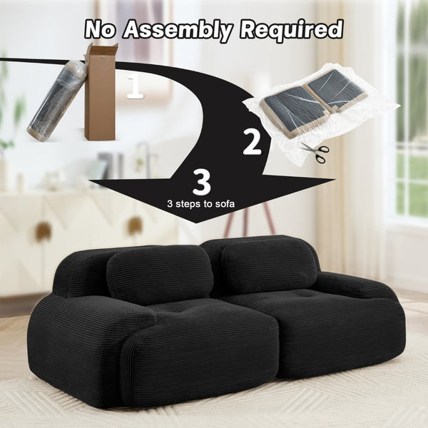 English Elm 82'' Curved Modular Sofa Corduroy Upholstered Two Seat Living Room Lounge Black W714P323651