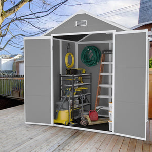 English Elm Campcraft 6x5 Ft Resin Outdoor Storage Shed with Uv Resistant Pp Panels and Lockable Door W1598S00021