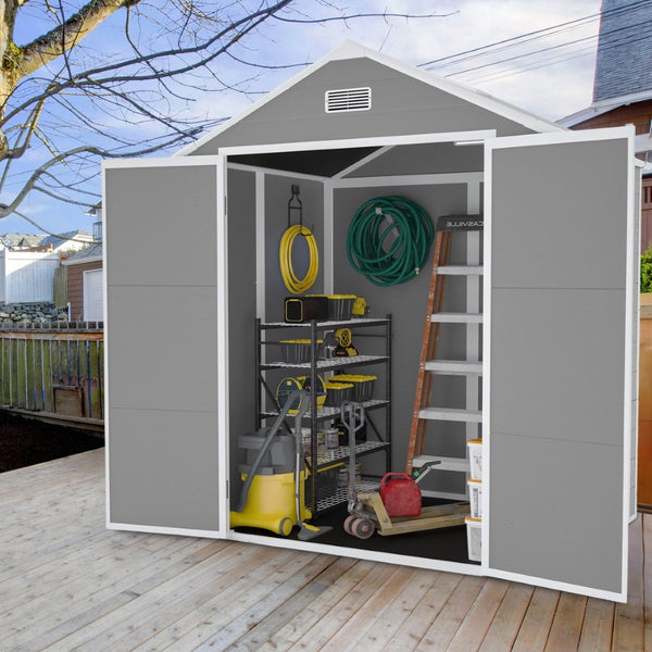 English Elm Campcraft 6x5 Ft Resin Outdoor Storage Shed with Uv Resistant Pp Panels and Lockable Door W1598S00021