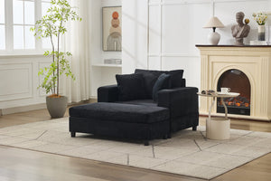 English Elm Chaise Lounge Chair With Removable Ottoman - Modern Upholstered Sofa Bed For Living Room & Bedroom Comfort W1170P353044