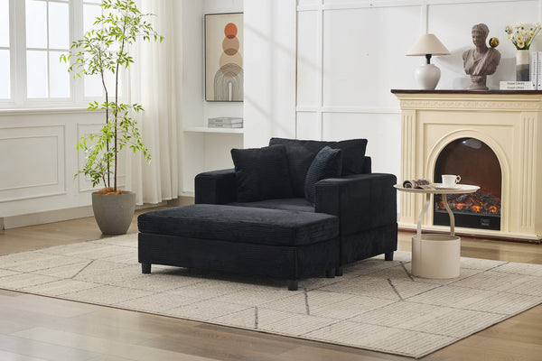 English Elm Chaise Lounge Chair With Removable Ottoman - Modern Upholstered Sofa Bed For Living Room & Bedroom Comfort W1170P353044