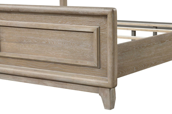 English Elm Contemporary Eastern King Bed Oak Veneer Channel Padded Headboard Transitional Bedroom B2741S00856