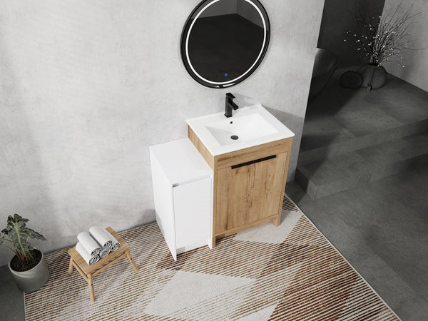 English Elm 36 Inch Freestanding Bathroom Vanity With Ceramic Sink, Soft-Close Doors & Ample Storage Space W999S00307