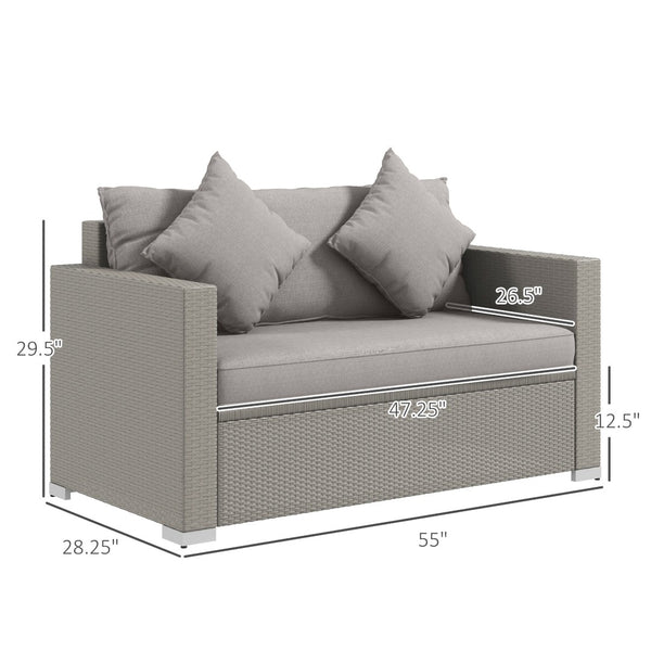 English Elm Outsunny Stylish Outdoor Wicker Loveseat With Cushions, Comfortable 2-Seat Sofa For Patio & Garden W2225P174003-GIGA