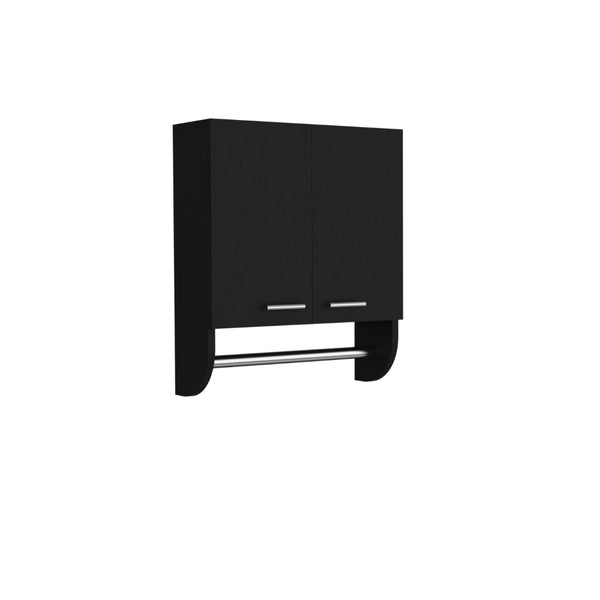English Elm Optim Wall Mounted Bathroom Cabinet with Towel Bar and Two Adjustable Interior Shelves Black B070P234353