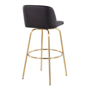 English Elm Toriano 30" Modern Barstools Set Of 2 - Stylish Swivel Black Faux Leather & Gold Metal Design B202S00686-GIGA