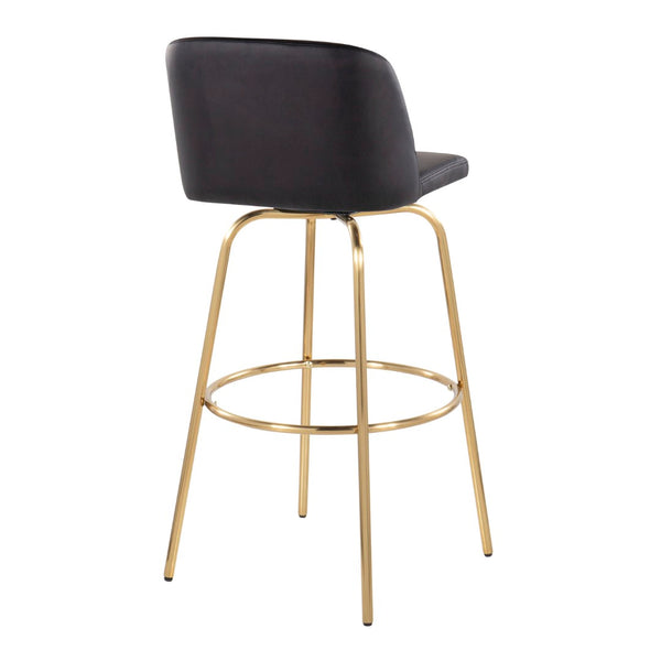 English Elm Toriano 30" Modern Barstools Set Of 2 - Stylish Swivel Black Faux Leather & Gold Metal Design B202S00686-GIGA