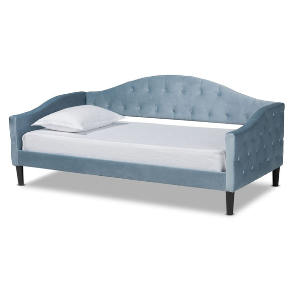 Baxton Studio Baxton Studio Elegant Light Blue Velvet Daybed with Button-Tufted Design and Dark Wood Frame Twin Benjamin-Light Blue Velvet-Daybed-Twin