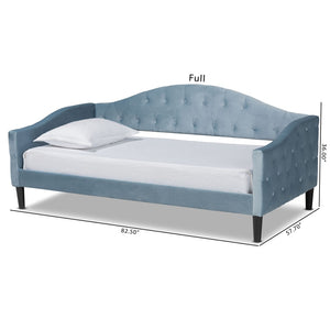 Baxton Studio Baxton Studio Elegant Light Blue Velvet Daybed with Button-Tufted Design and Dark Wood Frame Twin Benjamin-Light Blue Velvet-Daybed-Twin