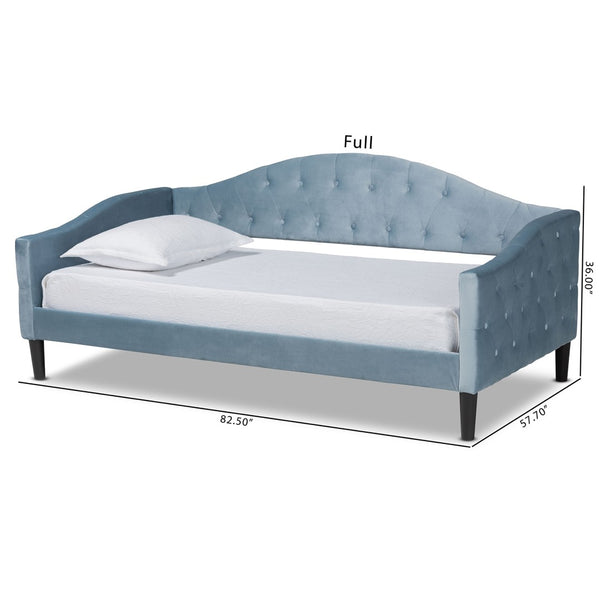 Baxton Studio Baxton Studio Elegant Light Blue Velvet Daybed with Button-Tufted Design and Dark Wood Frame Twin Benjamin-Light Blue Velvet-Daybed-Twin