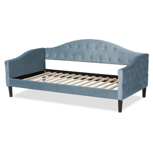 Baxton Studio Baxton Studio Elegant Light Blue Velvet Daybed with Button-Tufted Design and Dark Wood Frame Twin Benjamin-Light Blue Velvet-Daybed-Twin