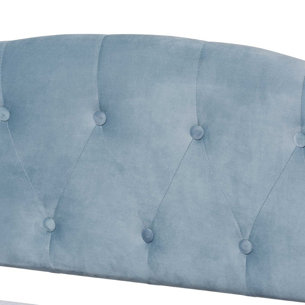 Baxton Studio Baxton Studio Elegant Light Blue Velvet Daybed with Button-Tufted Design and Dark Wood Frame Twin Benjamin-Light Blue Velvet-Daybed-Twin