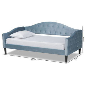 Baxton Studio Baxton Studio Elegant Light Blue Velvet Daybed with Button-Tufted Design and Dark Wood Frame Twin Benjamin-Light Blue Velvet-Daybed-Twin