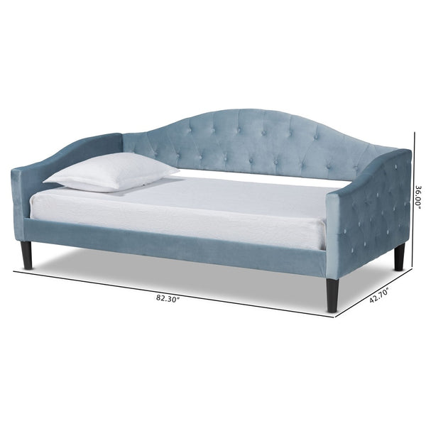 Baxton Studio Baxton Studio Elegant Light Blue Velvet Daybed with Button-Tufted Design and Dark Wood Frame Twin Benjamin-Light Blue Velvet-Daybed-Twin