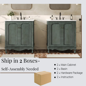 English Elm Christopher Knight Home® - 60" Retro Double Sink Bathroom Vanity Set with Soft-Close Doors, Adjustable Shelves, Rubberwood Legs Antique blue green,Teal N817P245317B